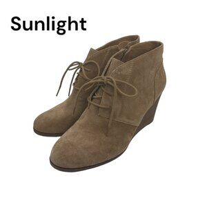 LUCKY BRAND SHYLOW Women SZ 9.5M/41 Brown Suede Leather Wedge Booties Lace Up